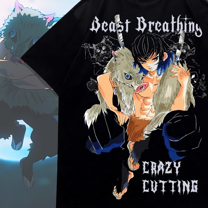 Graphic Tee Oversized - 1. เสื้อยืดพิมพ์ลายสองด้าน ลายอินอุสึเกะ จาก Demon Slayer