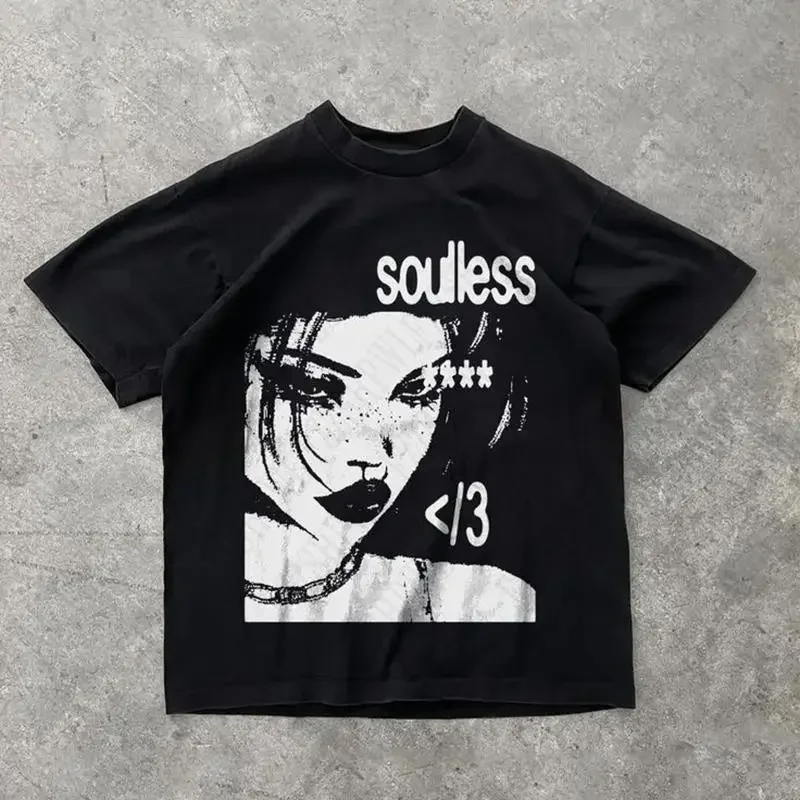 Mens Fashion In The 2000S - เสื้อยืดพิมพ์ลายกราฟิกสไตล์พังก์ โอเวอร์ไซส์ แนวร็อค กอธ แฟชั่นฮิปฮอป ยุค