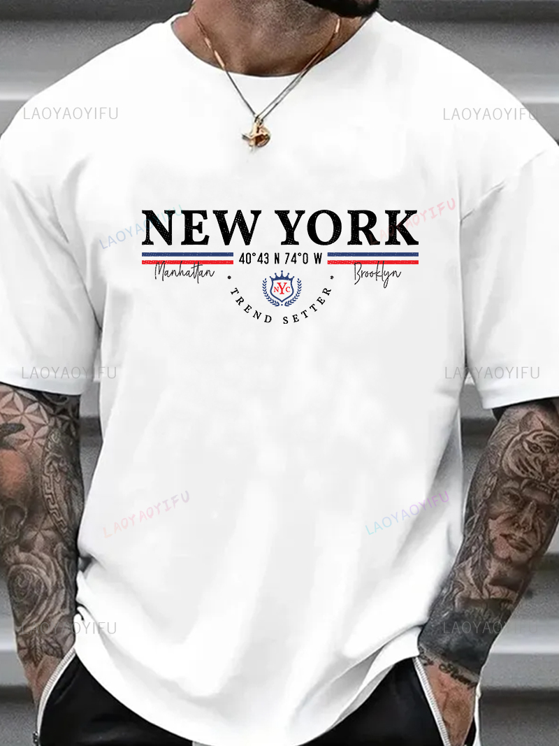 York Men'S Fashion - เสื้อยืดลายกราฟิกนิวยอร์ก ยูนิเซ็กส์ สไตล์วินเทจ สตรีทแวร์ โอเวอร์ไซส์ แฟชั่นฤดูร้อน