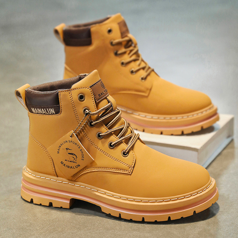 Men'S Fashion News - รองเท้าบูทหุ้มข้อผู้ชายแบบคลาสสิก คุณภาพสูง หนังสีเหลือง รองเท้าผ้าใบแฟชั่นสำหรับกิจกรรมกลางแจ้ง รองเท้าผู้ชายแบบผูกเชือก กันลื่น