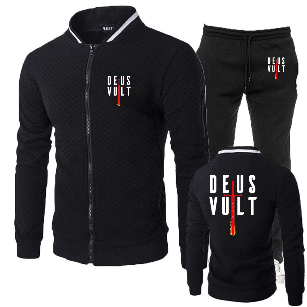 Men'S Fashion Zipper Hoodie - ชุดฮู้ดดี้และกางเกงวอร์มสำหรับผู้ชาย ลาย I God Wills It