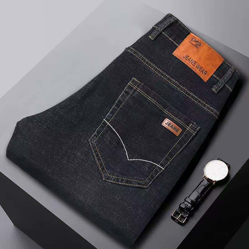 Men'S Fashion For 60 Year Old - กางเกงยีนส์ผู้ชายสไตล์ใหม่ปี 2026 ทรงตรง ยืดหยุ่น แฟชั่นคลาสสิก สีน้ำเงิน-ดำ
