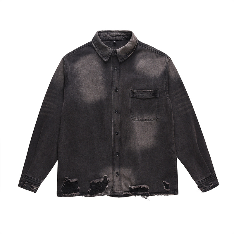 Denim Jacket Vintage - เสื้อแจ็คเก็ตยีนส์ขาดๆ สไตล์สตรีทแฟชั่นสำหรับผู้ชาย ลุควินเทจ ทรงหลวม สไตล์ Y2K