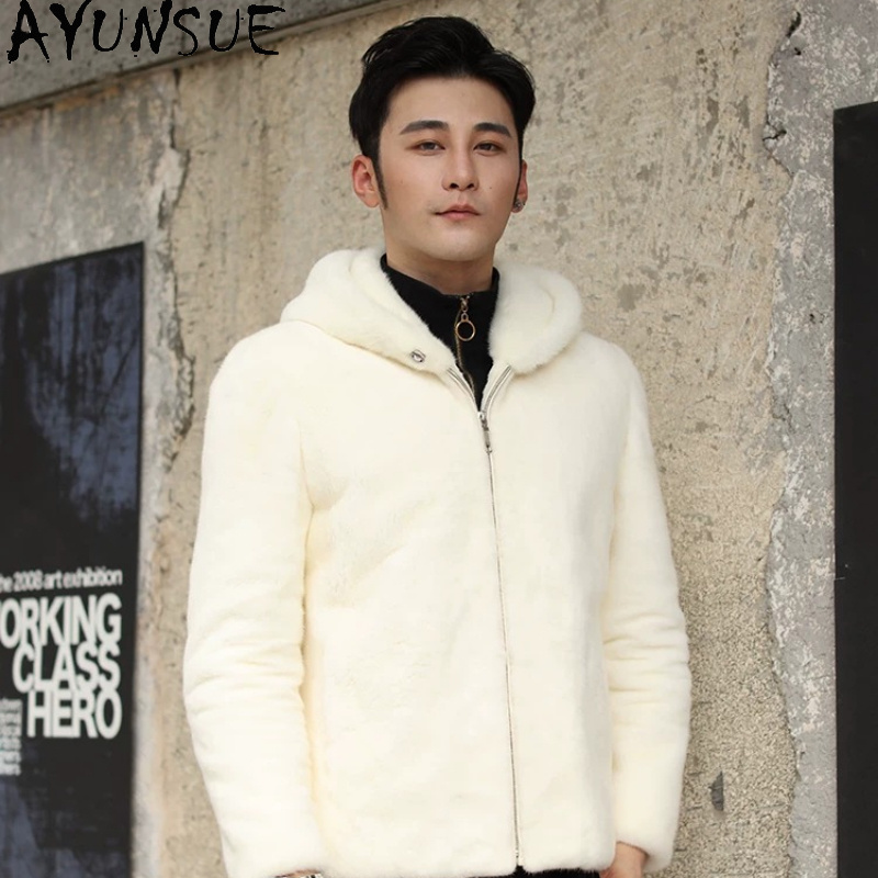 Men'S Fashion Zipper Hoodie - AYUSNUE เสื้อโค้ทขนมิงค์แท้สำหรับผู้ชาย เสื้อผ้าหรูหรา แฟชั่นแจ็คเก็ตฤดูหนาว ผ้ากำมะหยี่ขนนกหงส์ เสื้อโค้ทขนสัตว์แท้สำหรับผู้ชาย
