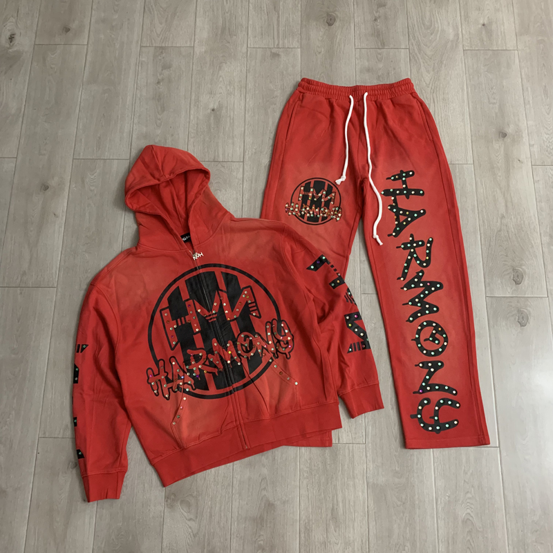 Men'S Fashion Zipper Hoodie - ชุดเสื้อฮู้ดและกางเกงแบรนด์แฟชั่นสตรีท HARMONY พร้อมลายปั๊มร้อน ซิปคุณภาพสูง เสื้อคาร์ดิแกนลำลอง ชุดฮาร์โมนี่
