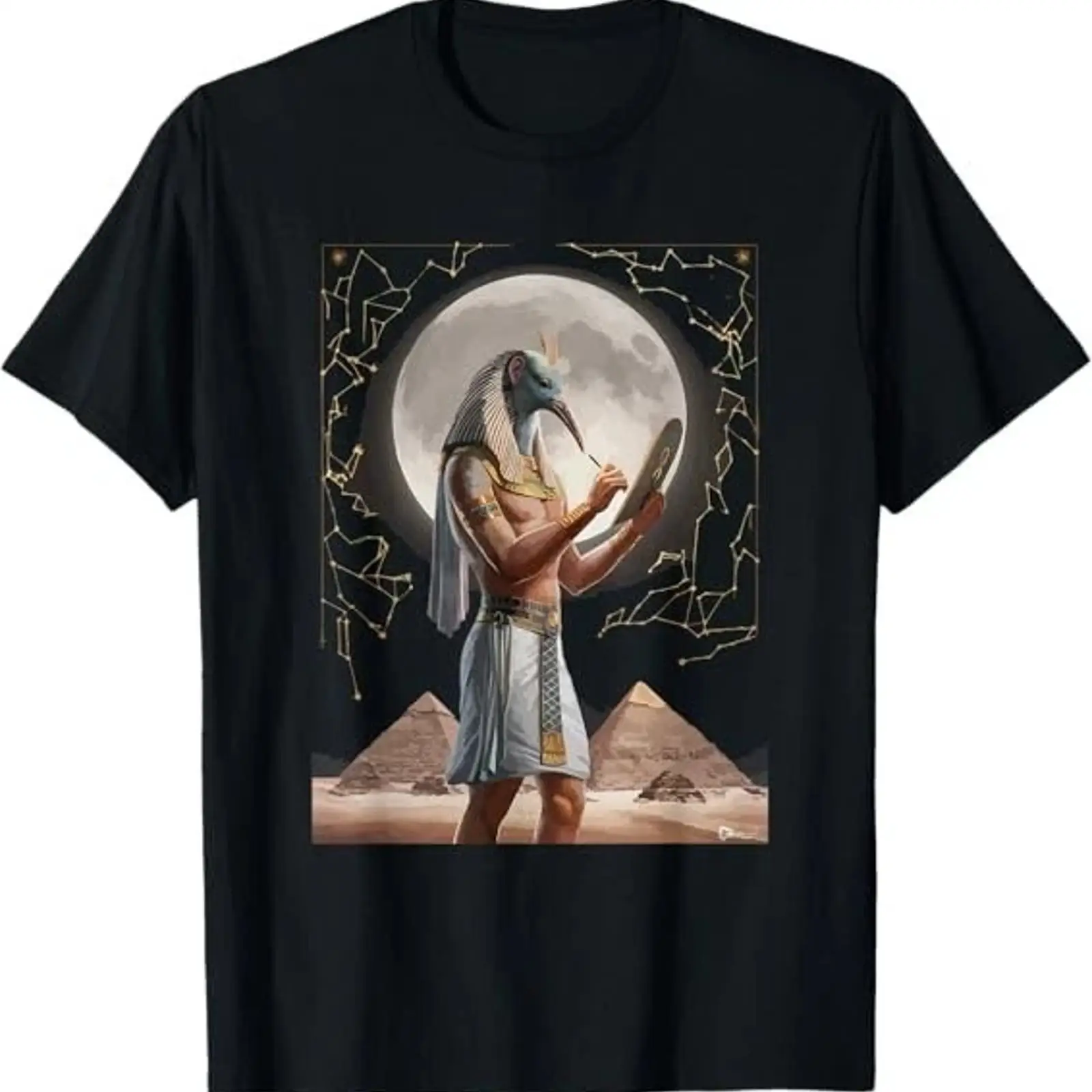 Men Fashion Egypt - เสื้อยืดลายเทพธิดาศรีอียิปต์ โธธ พร้อมพีระมิด วัฒนธรรมอียิปต์โบราณ ไซส์ S-3XL