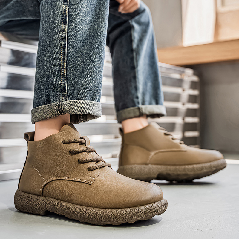 Men'S Fashion News - รองเท้าบูทข้อเท้าผู้ชาย รองเท้าบูทสั้นสีน้ำตาล รองเท้าหรูหราที่ออกแบบมาสำหรับนักบิน โครงสร้างทนทาน รองเท้าส้นแบนทันสมัย เหมาะสำหรับในเมือง