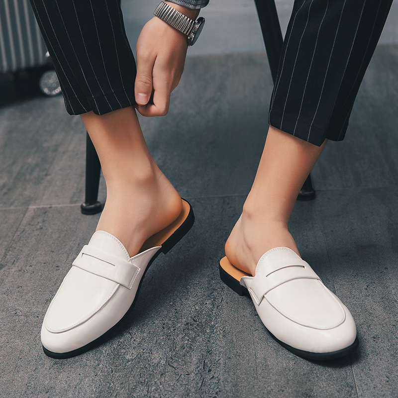 Men'S Fashion Loafers Shoes - รองเท้าแตะผู้ชายดีไซน์อิตาลี หนังแก้ว โลฟเฟอร์ โมคคาซิน รองเท้าลำลองกันลื่นสำหรับกลางแจ้ง สีดำ