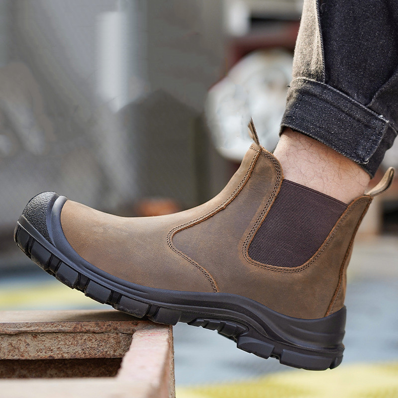 Men'S Fashion News - ผู้ชายขนาดใหญ่แฟชั่น Steel Toe ครอบคลุมรองเท้าทํางานหนังวัวความปลอดภัยรองเท้าสีดําสีน้ําตาล WORKER เชลซี