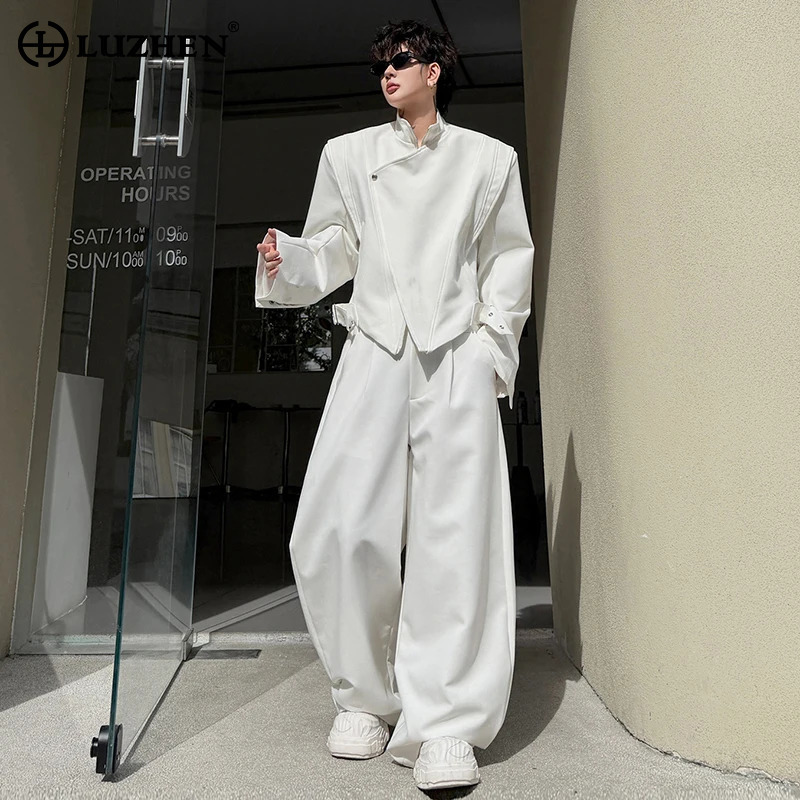 Men'S Fashion Color - LUZHEN 2026 ชุดเซ็ตสองชิ้นสีพื้นดีไซน์ใหม่ ดูหรูหราและมีสไตล์ กางเกงขายาวทรงหลวมแฟชั่นผู้ชาย เสื้อโค้ทลำลอง