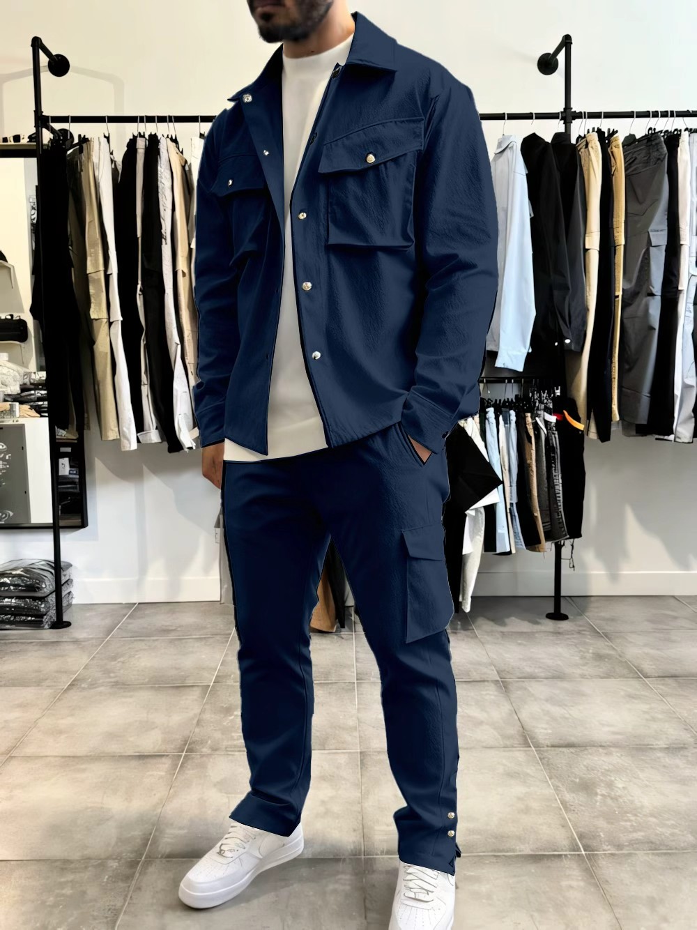 Men'S Fashion Color - แฟชั่นผู้ชาย ชุดทำงานสีพื้น ฤดูใบไม้ผลิ ฤดูใบไม้ร่วง รุ่นใหม่ล่าสุด แจ็คเก็ตแขนยาวและกางเกงขายาว
