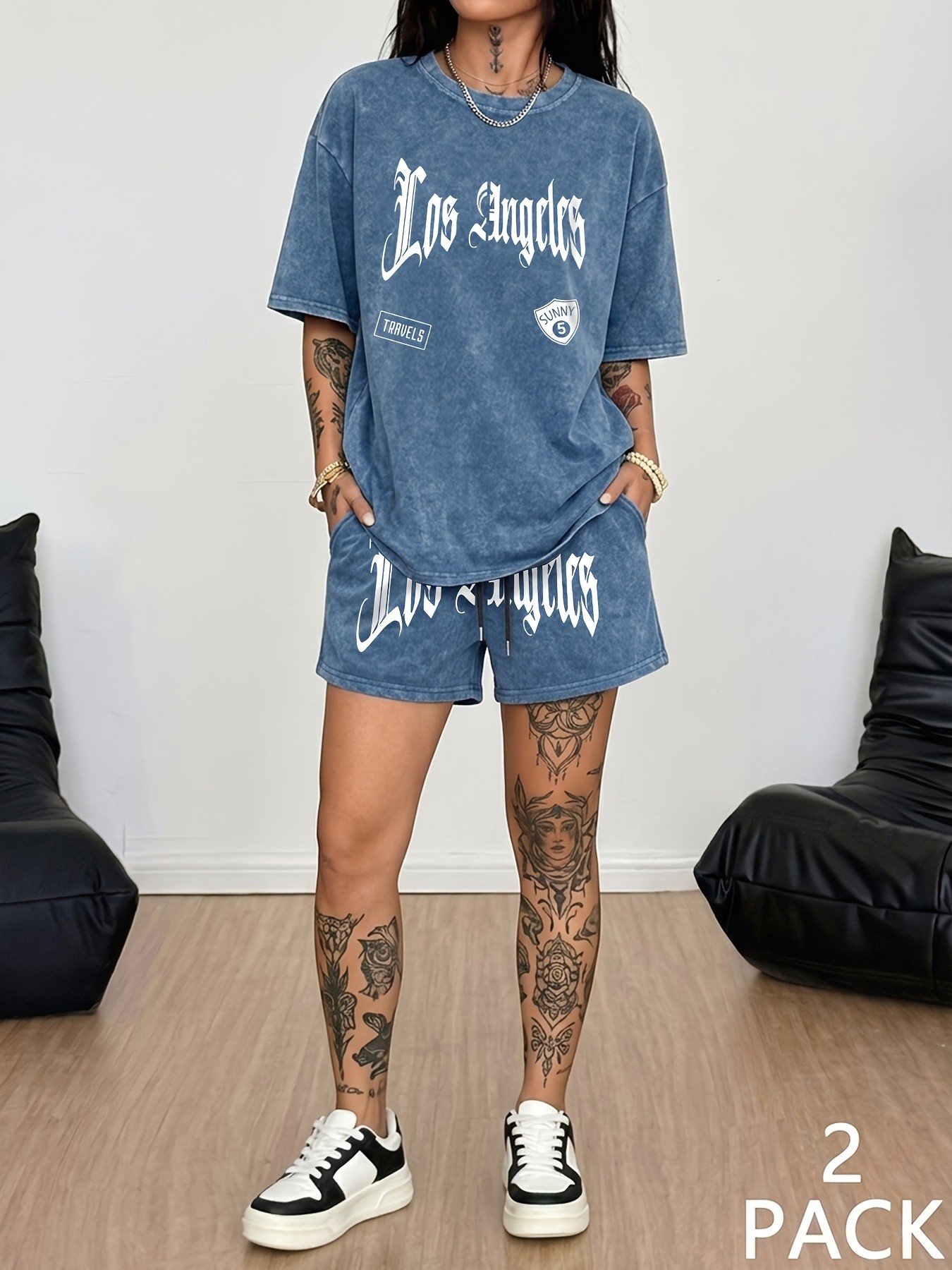 Men'S Fashion For 60 Year Old - ชุดเซ็ตเสื้อแขนสั้นและกางเกงขาสั้นผู้หญิงสไตล์ลำลองแนวสตรีทแฟชั่นย้อนยุคแบบใหม่สำหรับฤดูร้อนปี 2026 พร้อมลายตัวอักษร 3 มิติ