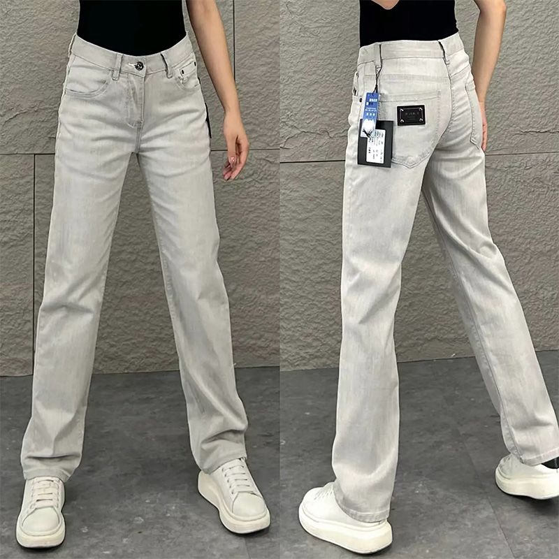 Men'S Fashion For 60 Year Old - กางเกงยีนส์ยอดนิยมสไตล์เกาหลีสำหรับผู้ชาย กางเกงยีนส์สีขาวเทาแบบดั้งเดิม กางเกงยีนส์ผู้ชายแฟชั่นใหม่ฤดูใบไม้ผลิ ทรงตรง ขาบาง สไตล์ลำลอง
