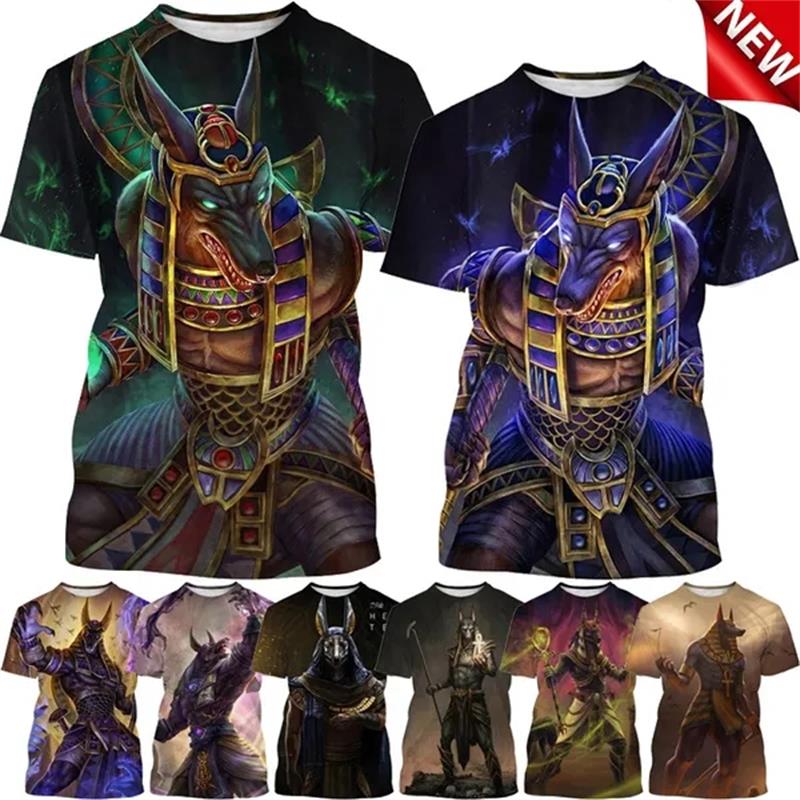 Men Fashion Egypt - เสื้อยืดลาย3D Grim Reaper anubis เสื้อยืดแขนแขนสั้นคอกลมสไตล์อียิปต์โบราณลายเทพเจ้าแห่งฟาโรห์แฟชั่นฮาราจูกุ