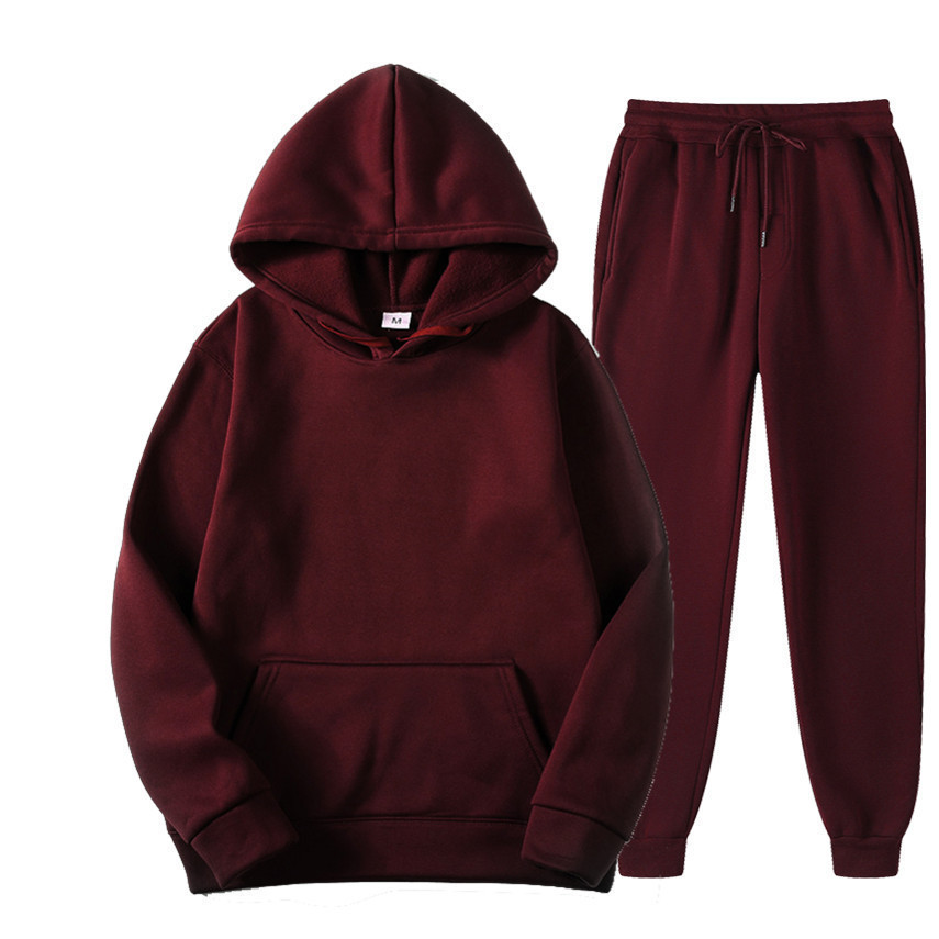 Men'S Fashion News - ชุดเซ็ตฮู้ดดี้+กางเกงขายาวสีพื้นสำหรับผู้ชาย ฤดูใบไม้ร่วงและฤดูหนาว แฟชั่นลำลอง ชุดกีฬา ไซส์ S-3XL