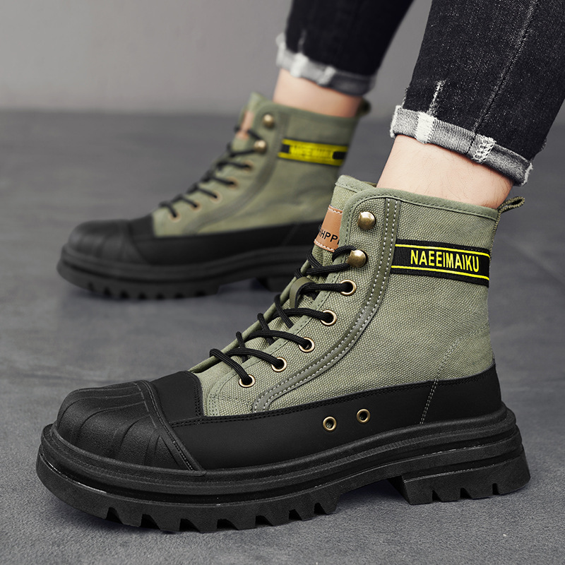 Men'S Fashion News - รองเท้าบูทผ้าใบผู้ชายแฟชั่นทรงสูง รองเท้าลำลองใส่สบาย ระบายอากาศได้ดี รองเท้าทำงานสำหรับผู้ชาย รองเท้าบูทข้อเท้าดีไซน์หรูหรา รองเท้าผู้ชาย