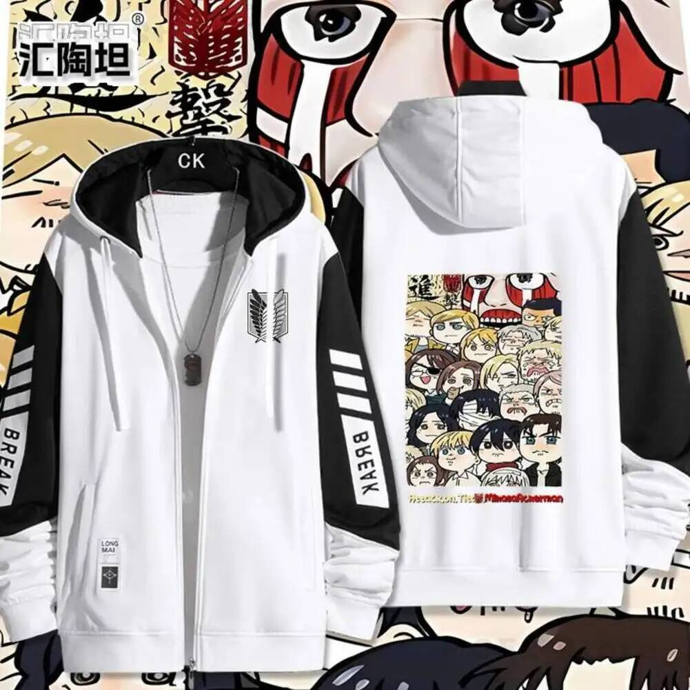 Men'S Fashion Zipper Hoodie - Ackerman Levi Mikasa·Ackerman Eren Jaeger เสื้อแจ็คเก็ตพิมพ์ลายแขนยาวมีซิปมีฮู้ดผู้หญิงผู้ชายแฟชั่นเสื้อคลุมมีฮู้ดคู่รัก