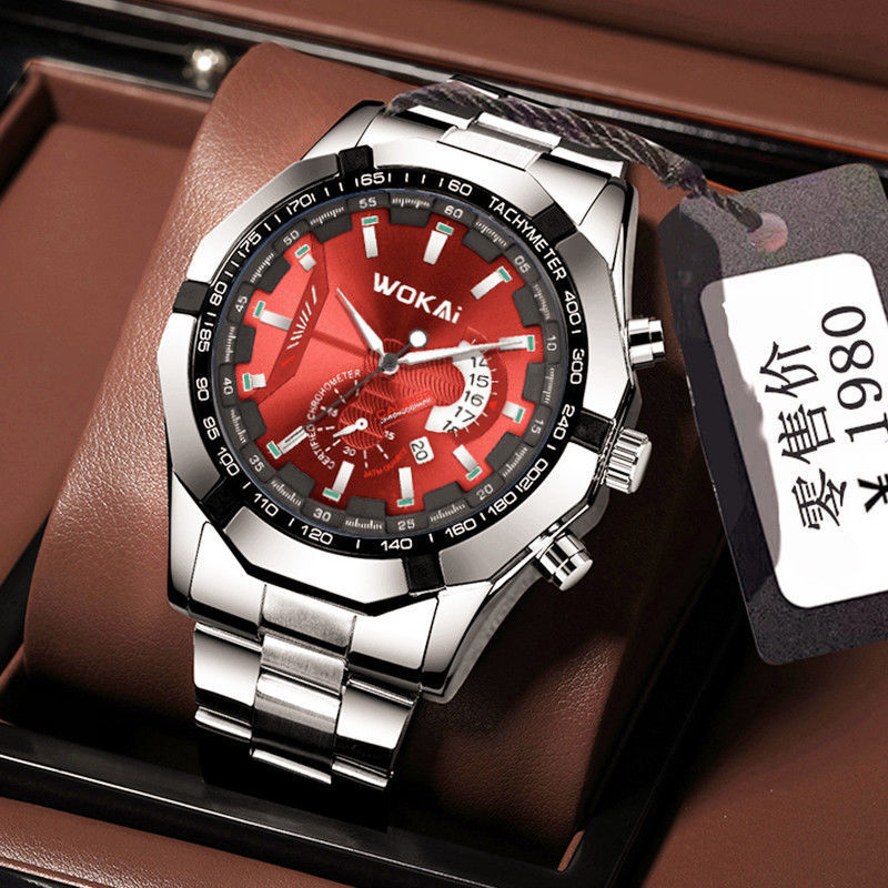 Men'S Fashion Quartz Watch Wokai - Wokai นาฬิกาผู้ชายสีแดงนาฬิกาข้อมือเล่นกีฬานาฬิกาควอตซ์นาฬิกาแฟชั่นสำหรับผู้ชายนาฬิกาข้อมือควอตซ์นาฬิกาผู้ชายราคาถูกของขวัญสุดคุ้ม reloj 2023