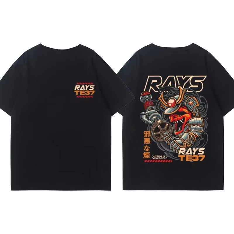 Men'S Fashion Hub - เสื้อยืดแฟชั่นญี่ปุ่นลายล้อ RAYS รุ่น TE37 ดีไซน์ดัดแปลงสำหรับรถยนต์ แขนสั้น