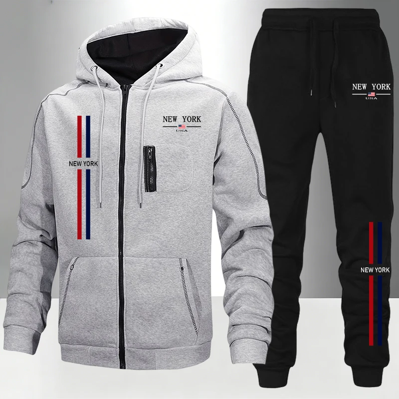 Men'S Fashion Zipper Hoodie - ชุดเซ็ต/เสื้อโค้ท/กางเกงผู้ชาย ชุดกีฬาฤดูใบไม้ร่วง-ฤดูหนาว 2026 รุ่นใหม่ล่าสุด ชุดวอร์มซิป ชุดลำลองสำหรับออกกำลังกายกลางแจ้ง