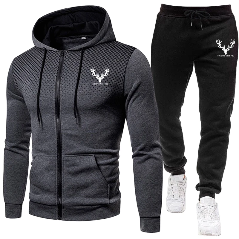 Men'S Fashion Zipper Hoodie - ชุดเซ็ตผู้ชายมาใหม่ปี 2026 เสื้อฮู้ดซิปและกางเกงวอร์มสีดำ แฟชั่นลำลองสำหรับฤดูใบไม้ร่วงและฤดูหนาว ชุดออกกำลังกายกลางแจ้ง