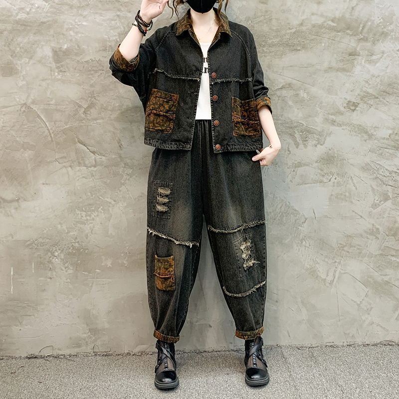 Denim Jacket Vintage - ชุดคาวบอยสไตล์เรโทรสำหรับผู้หญิง ฤดูใบไม้ร่วง-ฤดูหนาว 2026 ใหม่ ไซส์ใหญ่ เสื้อแจ็คเก็ตยีนส์สั้นทรงหลวมลำลอง