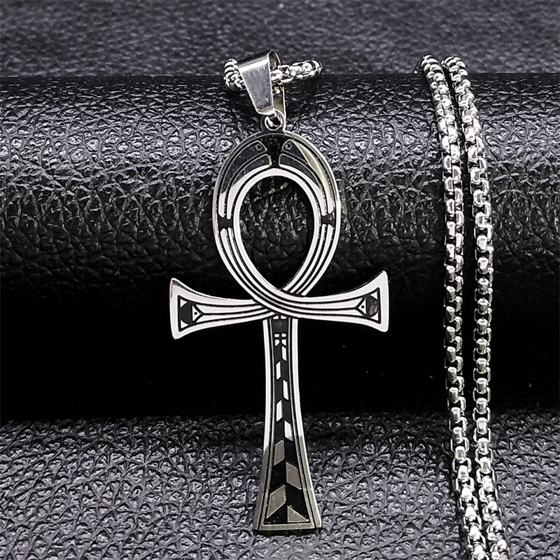 Men Fashion Egypt - จี้สร้อยคอรูปกางเขนอังค์อียิปต์ สัญลักษณ์แห่งชีวิต สำหรับผู้หญิงและผู้ชาย ทำจากสแตนเลส เครื่องประดับอียิปต์ สร้อยคอครูซอียิปต์