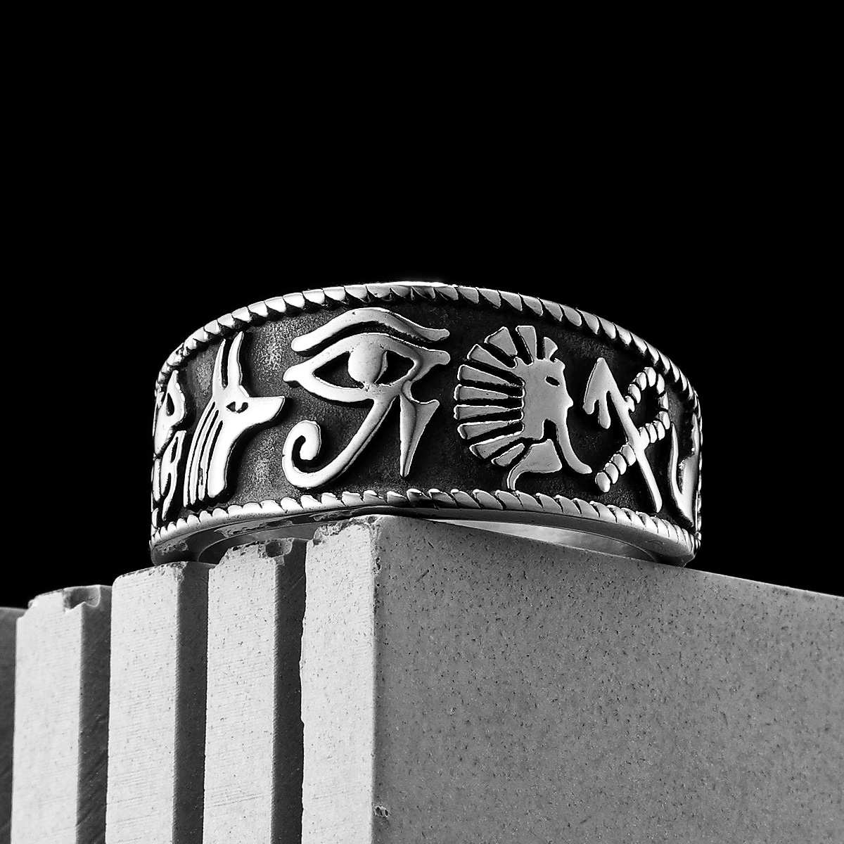 Men Fashion Egypt - อียิปต์ฟาโรห์ Eye of Horus Totem แหวนผู้ชายสแตนเลส