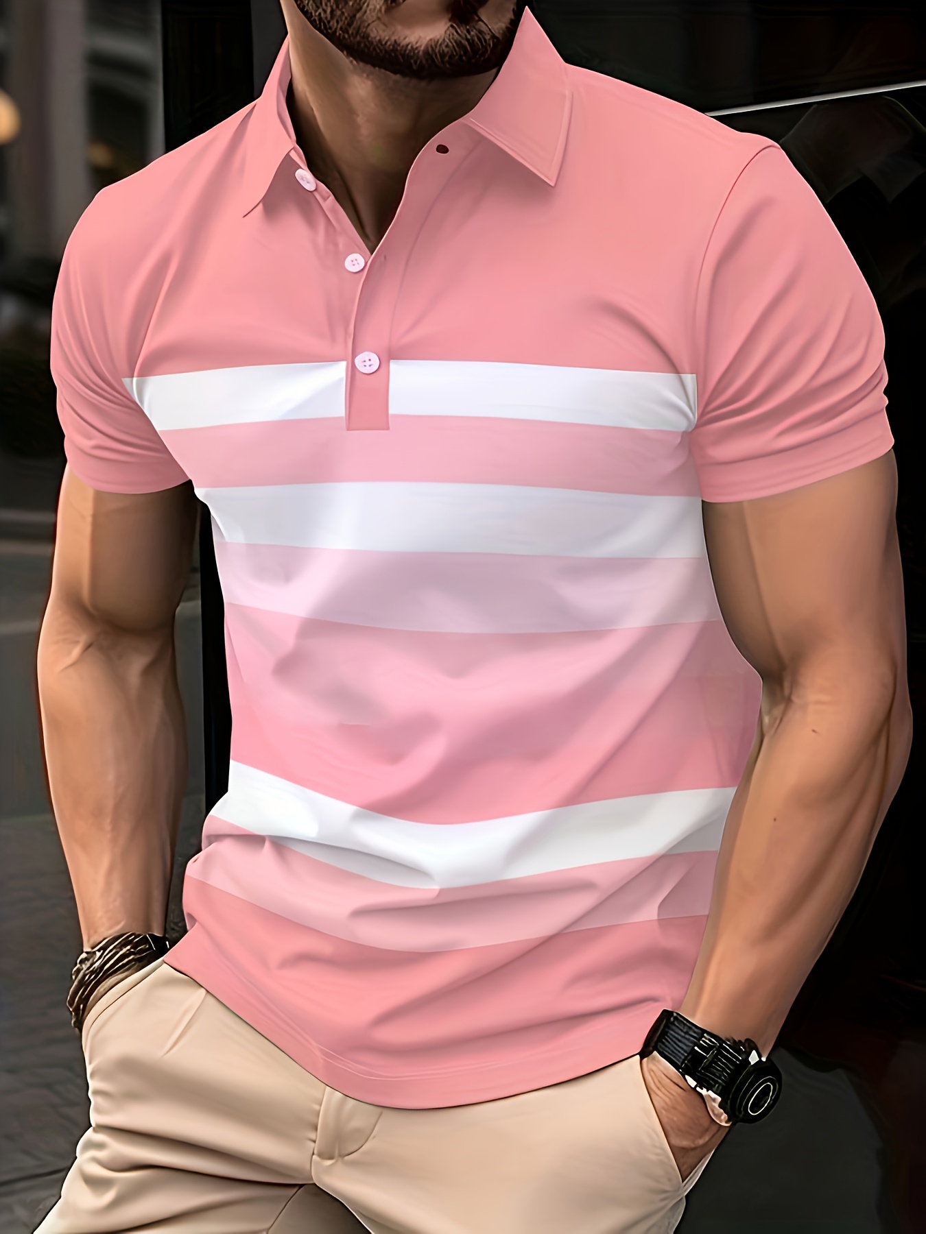 เสื้อเชิ้ตแขนสั้นผู้ชายพิมพ์ลา - Men'S Fashion Pink Shirt บทวิจารณ์และราคา