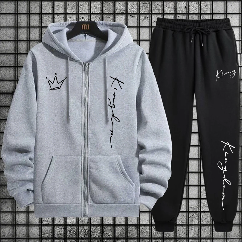 ชุดฮู้ดดี้และกางเกงวอร์มพิมพ์ล - Men'S Fashion Zipper Hoodie บทวิจารณ์และราคา