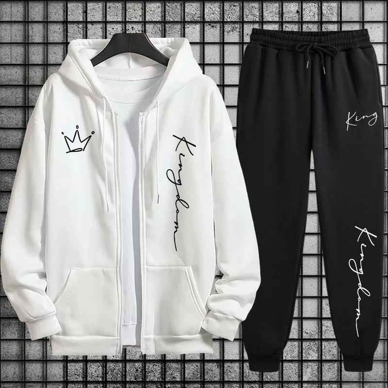 ชุดฮู้ดดี้และกางเกงวอร์มพิมพ์ล - Men'S Fashion Zipper Hoodie บทวิจารณ์และราคา