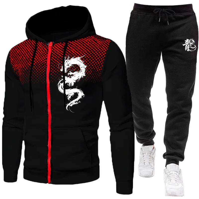 ชุดเซ็ตแฟชั่นลายพิมพ์มังกรปารี - Men'S Fashion Zipper Hoodie บทวิจารณ์และราคา