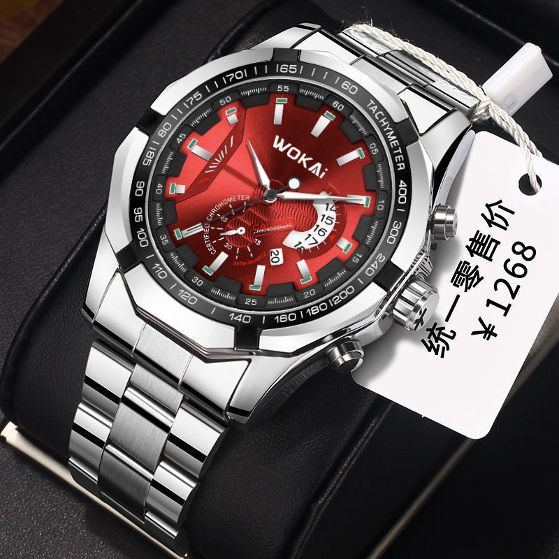 Wokai นาฬิกาผู้ชายสีแดงนาฬิกาข - Men'S Fashion Quartz Watch Wokai บทวิจารณ์และราคา