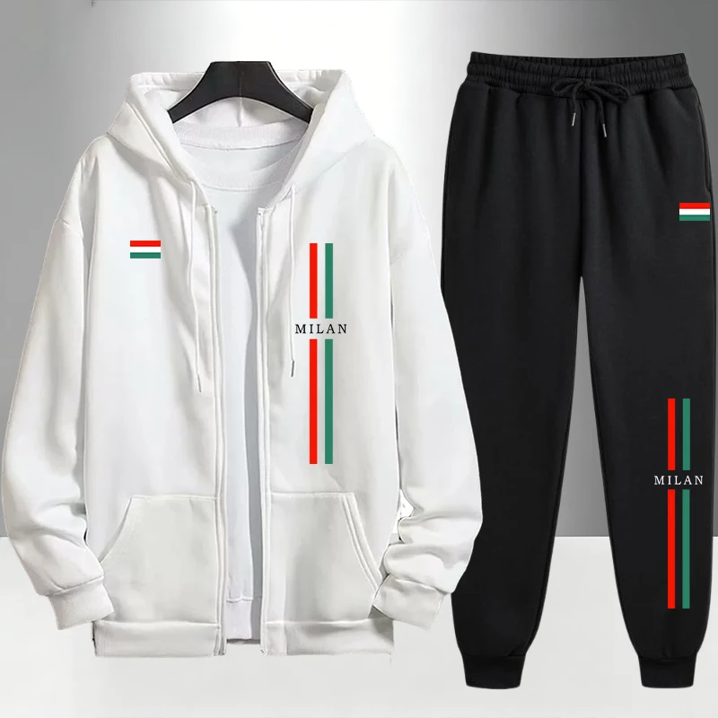 ชุดเซ็ตฮู้ดดี้ซิปและกางเกงวอร์ - Men'S Fashion Zipper Hoodie บทวิจารณ์และราคา