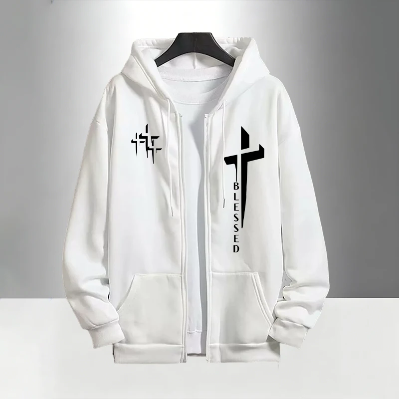 ชุดวอร์มพิมพ์ลาย Cross Blessed - Men'S Fashion Zipper Hoodie บทวิจารณ์และราคา