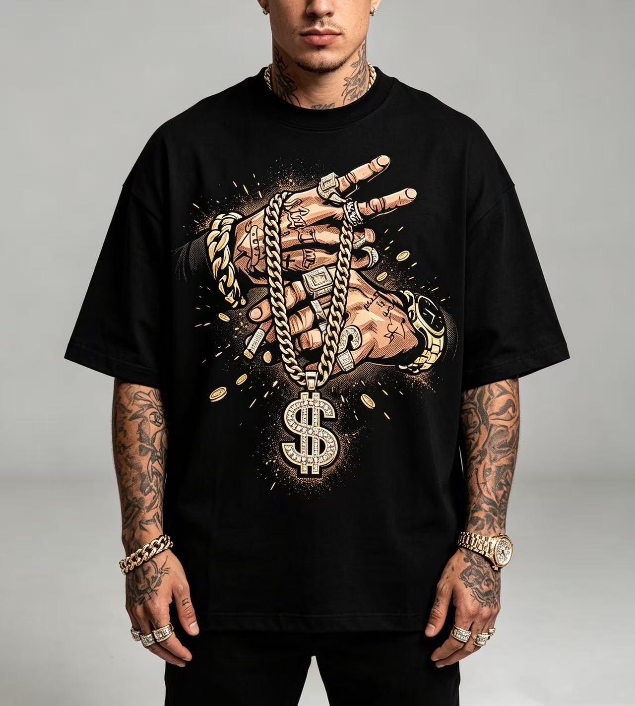 เสื้อยืดลายกราฟิกมือสักลายฮิปฮ - Graphic Tee Oversized บทวิจารณ์และราคา